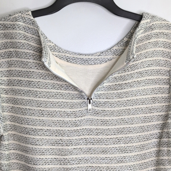 Anthropologie Deletta Feather Trim Boucle Knit Sweater Short Sleeve Lined LP - Picture 4 of 15